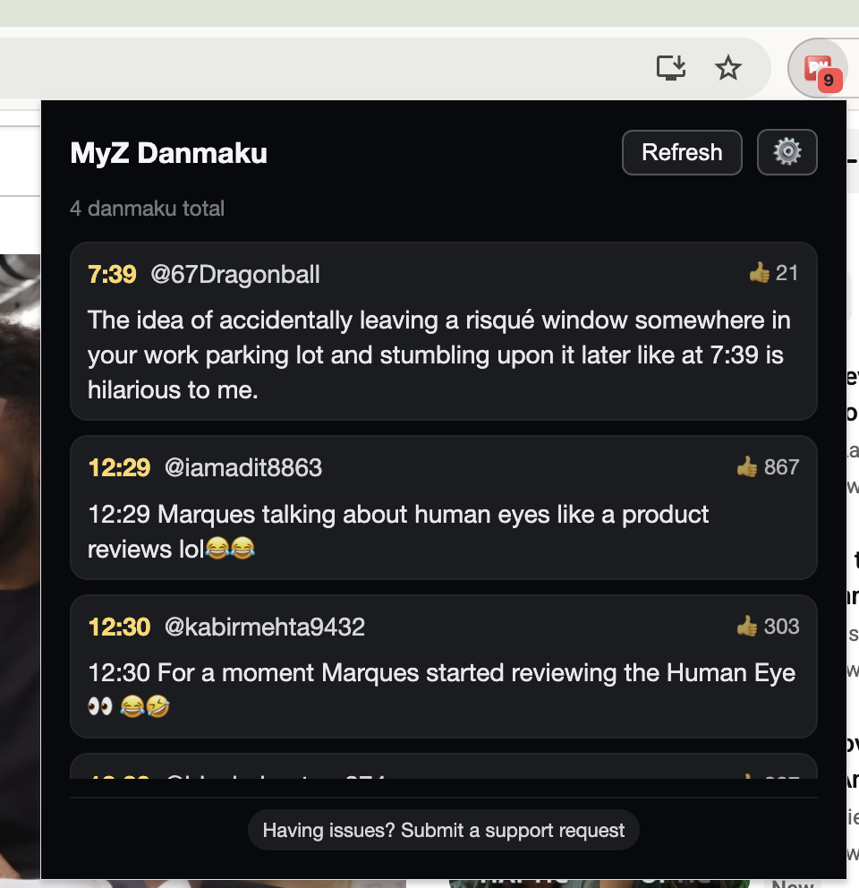 Popup view with danmaku list